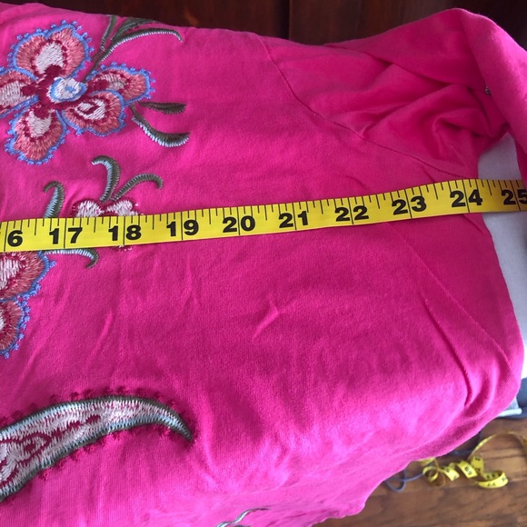 Johnny Was JWLA Libbi 3/4 Sleeve Flamingo Pink Embroidered Cotton Henley Top 1X - Picture 11 of 16